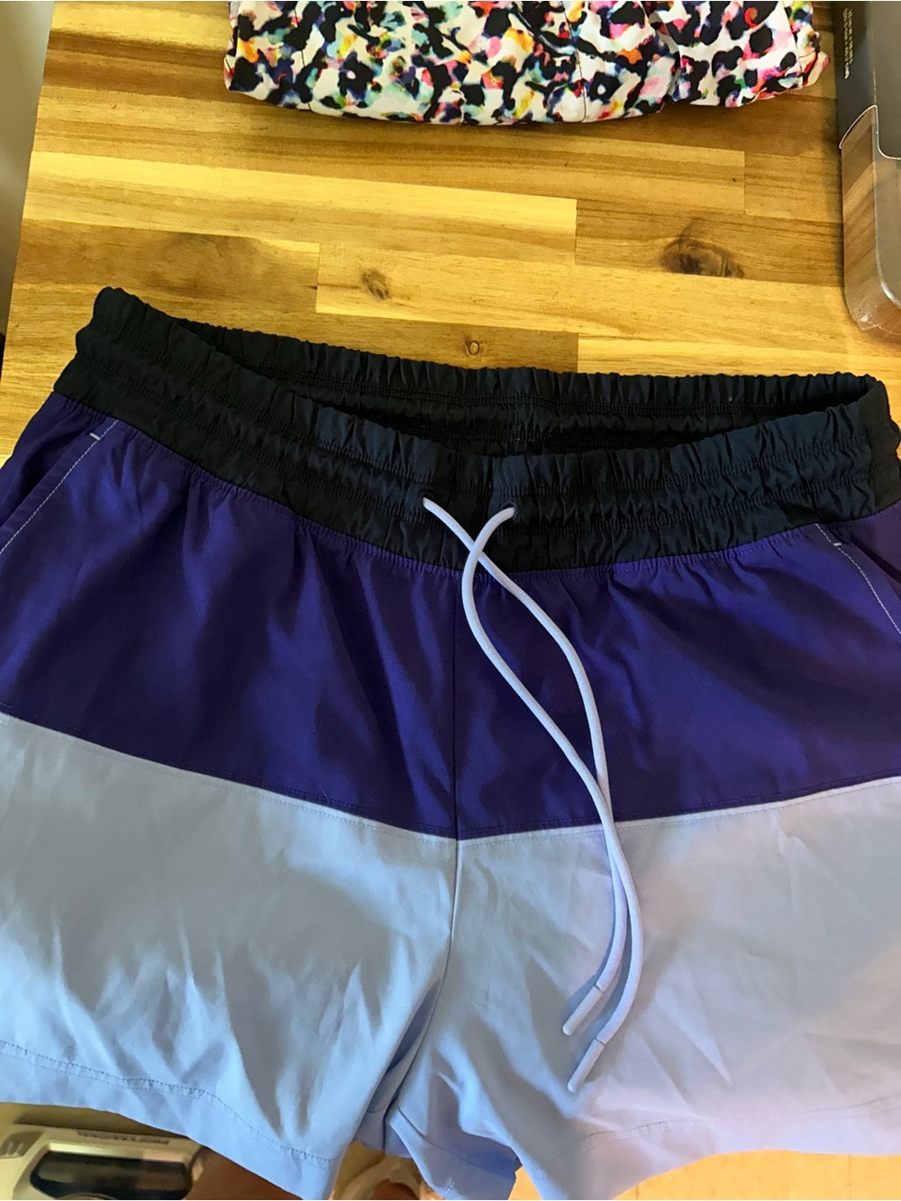 Athleta Womens Purple and Light Blue Colorblock Athletic Shorts